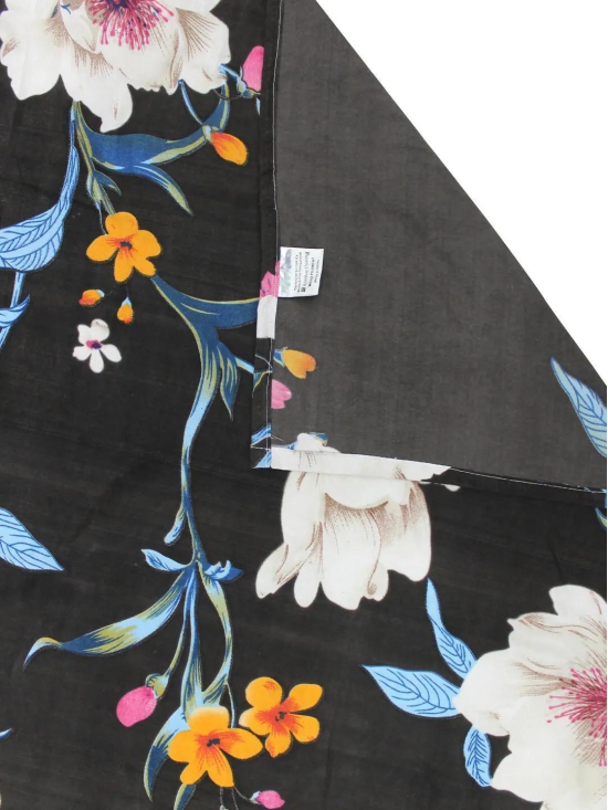 Bedsheet Vista 110 GSM Microfiber Black Floral Double with 2 Pillow Covers-Black