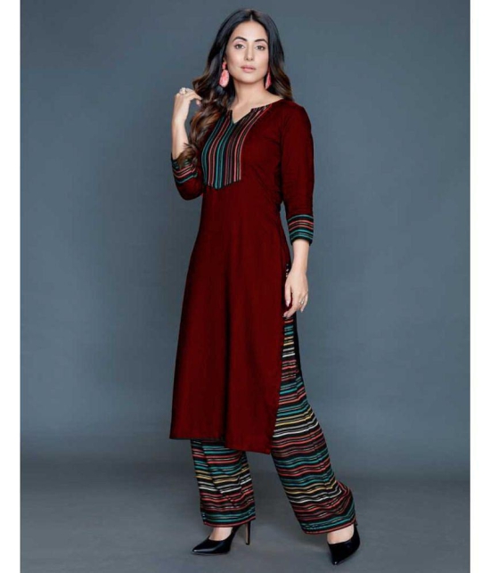 Estela - Maroon Straight Rayon Women's Stitched Salwar Suit ( Pack of 1 ) - None