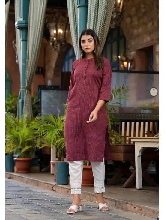 Juniper Cotton Striped Straight Womens Kurti - Maroon ( Pack of 1 ) - None