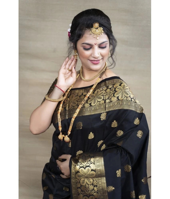 OFLINE SELCTION Banarasi Silk Woven Saree With Blouse Piece - Black ( Pack of 1 ) - Black