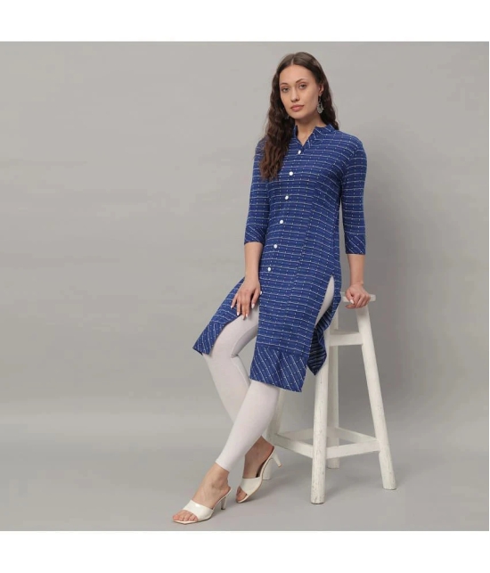 Glito Cotton Blend Checks Front Slit Womens Kurti - Blue ( Pack of 1 ) - None