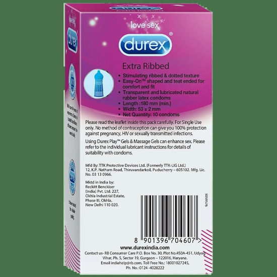 Durex Extra Ribbed Condoms, 10 pcs