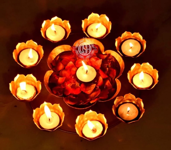 Urli Bowl Flower Flowers Design Border for Tea Light Candles Decoration.and Gifting .(Rangoli)