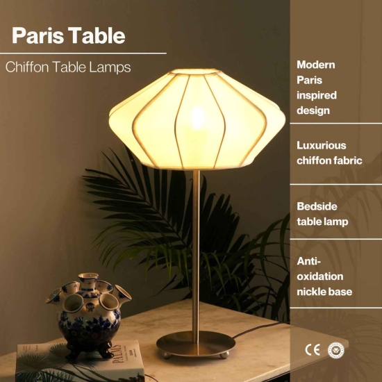 LUXE COLLECTION - PARIS TABLE LAMP (BLACK) - PREMIUM CHIFFON FABRIC DESK LAMP, METALLIC SPACER, SOFT WARM GLOW, MOOD ENHANCEMENT LIGHTING-Black