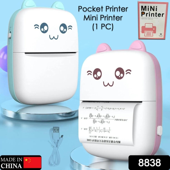 8838 Pocket Mini Printer, Mobile Phone Bluetooth Connection Wireless Mini Thermal Printer with Android or iOS APP for Pictures, Portable Smart Printer,Contains 1 Rolls Thermal Paper, with Fast Pa