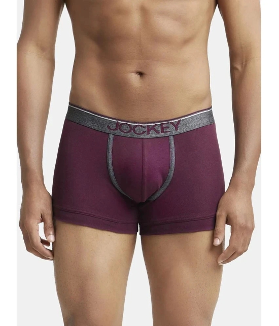 Jockey 8015 Men Super Combed Cotton Rib Solid Trunk with Ultrasoft Waistband - Wine Tasting - None