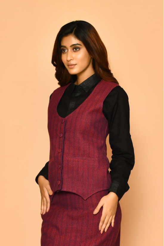 Serena handloom rounded V-neck women's cotton jacket