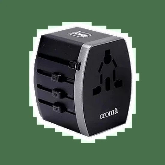 Croma Type A & Type C 4-Port Charger (Adapter Only, AC Outlet With Safety Shutter, Black)