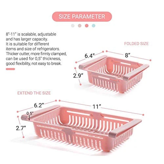 NIDY® Adjustable Fridge Storage Basket Expandable Fridge Storage Rack Fridge Space Saver Food Organizer Tray Unique Design Pull Out Bins