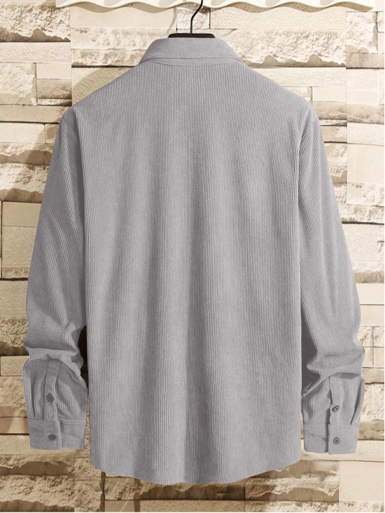 Iron Grey Men Corduroy Flap Pocket Button Front Shirt-2XL/46