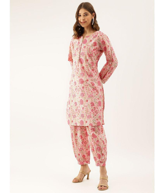 Divena Cotton Printed Kurti With Pants Womens Stitched Salwar Suit - Pink ( Pack of 1 ) - None