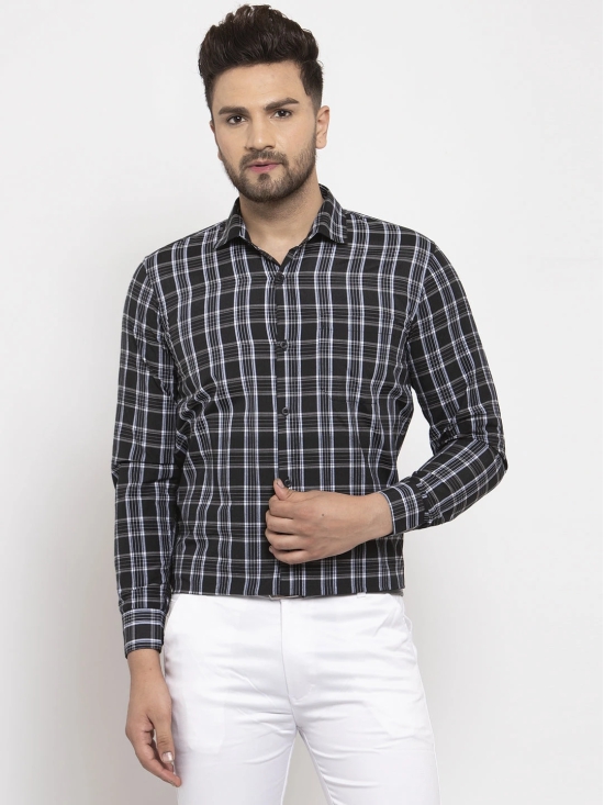 Indian Needle Black Mens Cotton Checked Formal Shirts-XL / Black