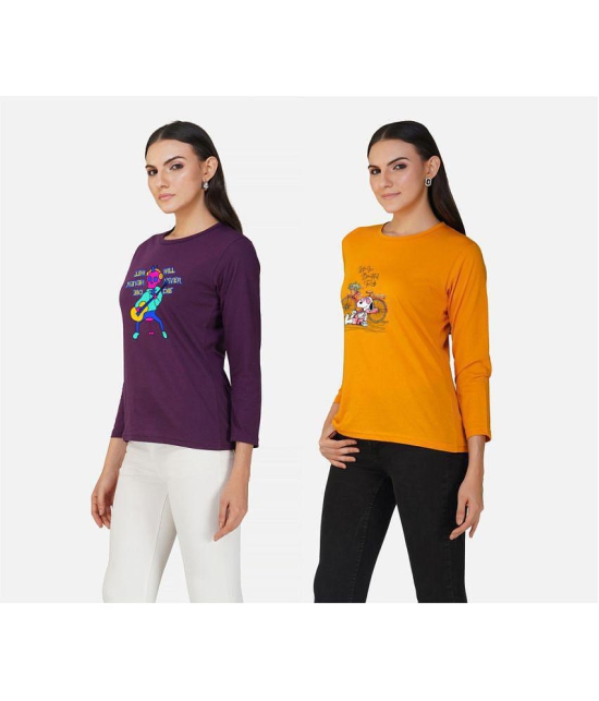 CHOZI - Multi Color Cotton Blend Regular Fit Womens T-Shirt ( Pack of 2 ) - None