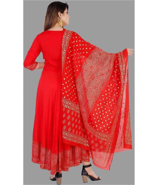 Smien Rayon Printed Anarkali Womens Kurti - Red ( Pack of 1 ) - None