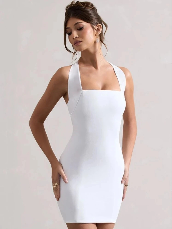 clafoutis Lycra Solid Mini Womens Bodycon Dress - White ( Pack of 1 ) - None