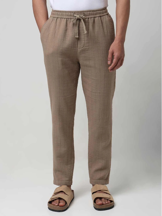 Khaki Relaxed Fit Drawstring Trouser In Cotton