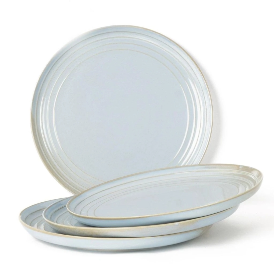 Handcrafted Chip Resistance Porcelain Dinner Plates, 4 Pieces Serving for 4, Microwave and Dishwasher Safe, Bone-ash Free, Full Plate Set Crockery for Dining and Gifting, Arctic Blue