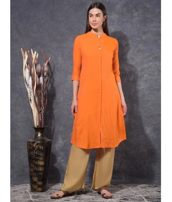 Mamoose Cotton Blend Self Design Straight Womens Kurti - Orange ( Pack of 1 ) - None