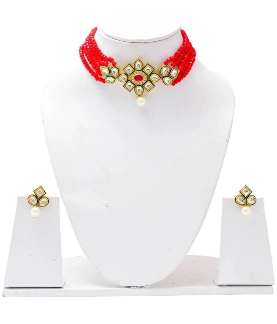 Jewar Mandi Brass Maroon Designer Necklaces Set Choker - Maroon