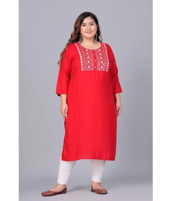 Preksha Rayon Embroidered Straight Women's Kurti - Red ( Pack of 1 ) - None