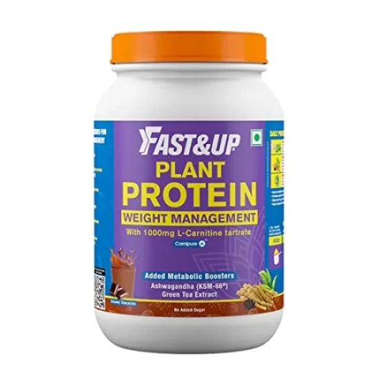 FAST&UP Vegan Plant Protein for Weight Management L-Carnitine 1000 mg (900 g- 30 servings), with Ashvagandha, Black Pepper & Green Tea Extract, 20g Protein, Added Digestive Enzyme (Creamy Chocola