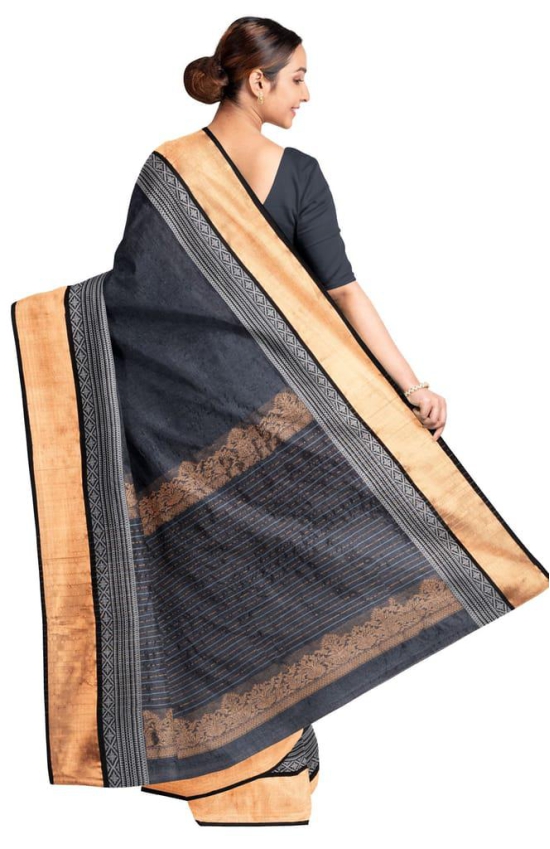 Handwoven Tussar Silk Jaquard Saree - Black