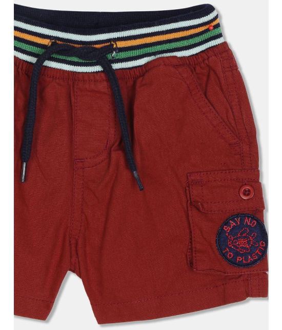 Boys Maroon Striped Waist Woven Shorts - None