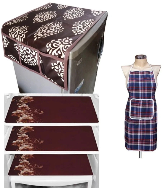 Fabolic Polyester Floral Fridge Mat & Cover ( 93 53 ) Pack of 5 - Brown - Brown