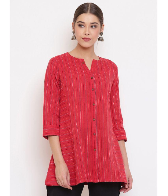 Janasya - Red Cotton Women's Tunic ( Pack of 1 ) - L