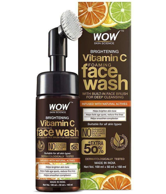 WOW Skin Science Brightening Vitamin C Foaming Face Wash with Built-In Face Brush - 150mL