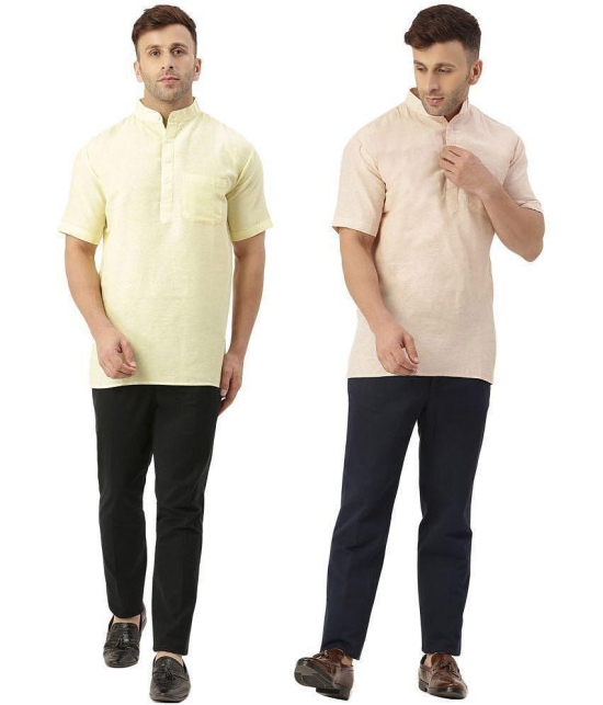 KLOSET By RIAG Beige Cotton Men's Shirt Style Kurta ( Pack of 2 ) - None