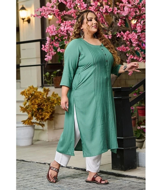 PrettyPlus by Desinoor.com Rayon Solid Straight Womens Kurti - Sea Green ( Pack of 1 ) - None