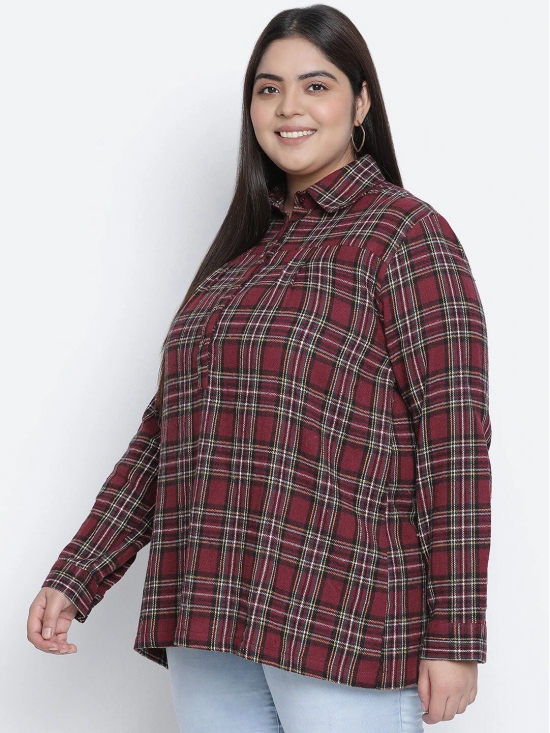 Oxolloxo Maroon & White Shirt Collar plus size Checked Tunic