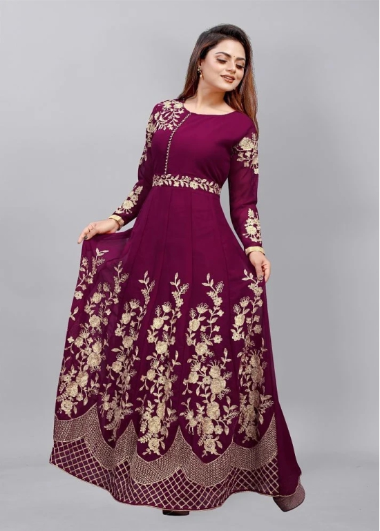 JULEE - Wine Flared Net Womens Semi Stitched Ethnic Gown ( Pack of 1 ) - None