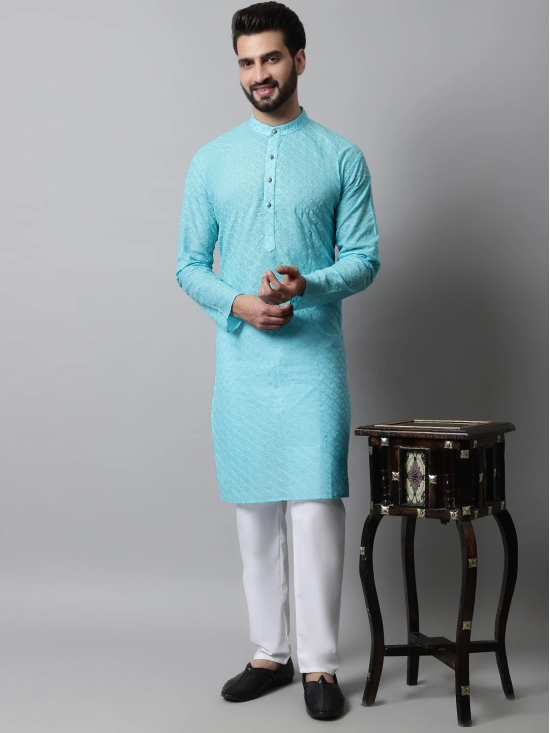 Jompers Men Sky Blue Chikan Kurta Only-XL / Blue