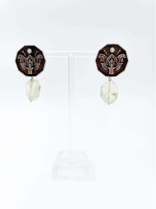 Pratika oxidised silver earring with jade stone