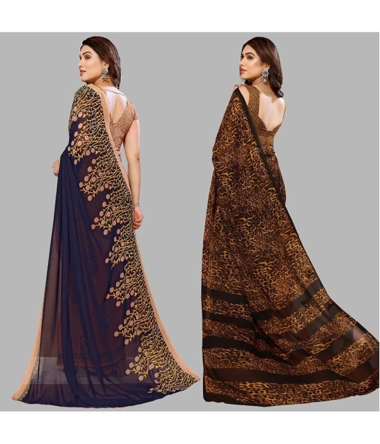 ANAND SAREES Georgette Printed Saree With Blouse Piece - Multicolour ( Pack of 2 ) - Multicolour