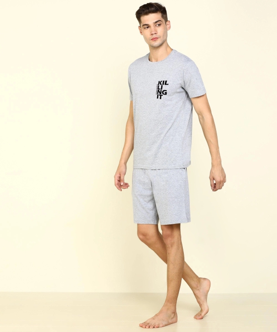 Young Trendz Mens Printed Halfsleeve Tshirt Shorts Set-M / GREY