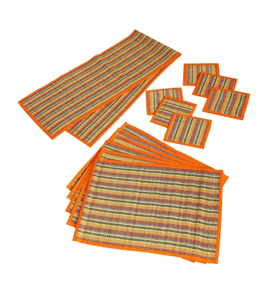 Silpakarman Bamboo Dining Mats - Multi Orange (Set of 13)