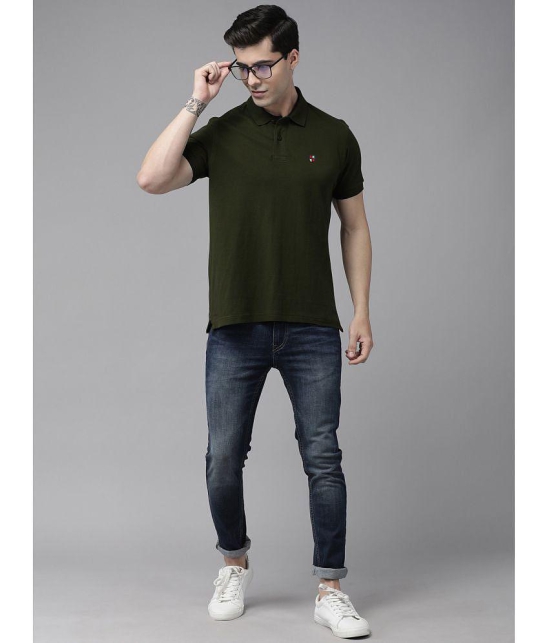 ADORATE Cotton Blend Regular Fit Solid Half Sleeves Men's Polo T Shirt - Olive ( Pack of 1 ) - None