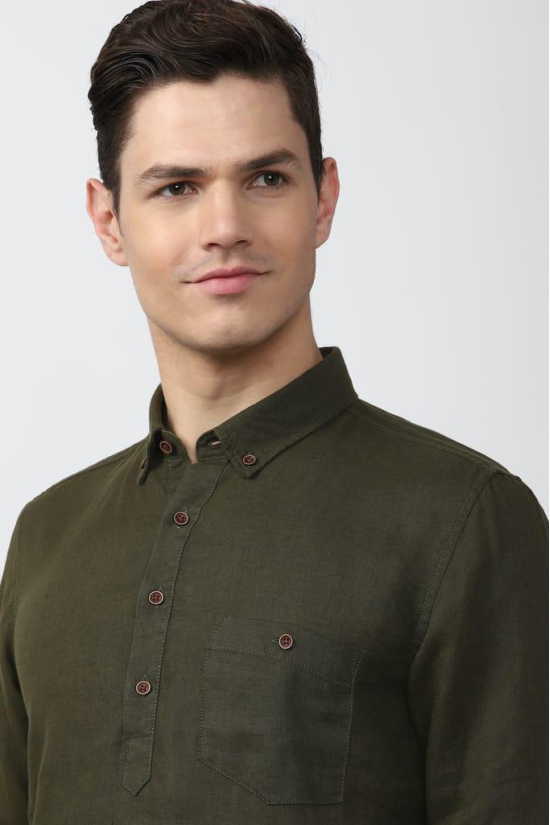 Men Green Slim Fit Solid Full Sleeves Casual Shirt