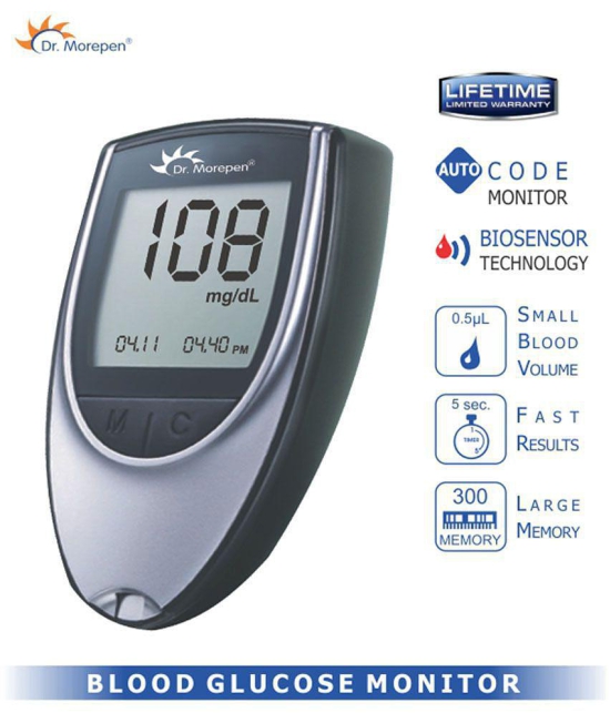 Dr Morepen Glucose Monitor BG-03- Free 25 Sugar Test Strips with 10 Lancets: Expiry: March 2024