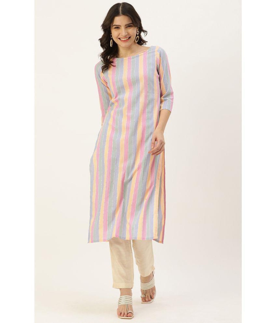 Hritika Cotton Blend Striped Straight Womens Kurti - Multicoloured ( Pack of 1 ) - None