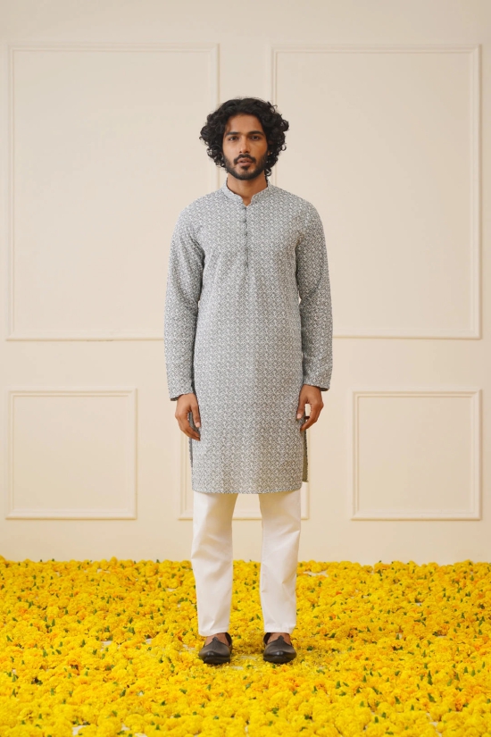 Jompers Mens Embroiderd Kurta only-S / Grey