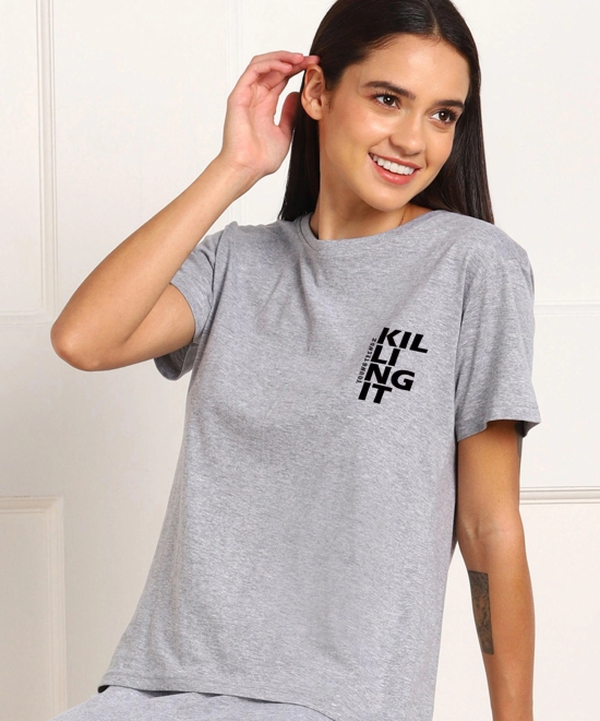 Womens Regular Fit Printed T Shirt-L / Grey