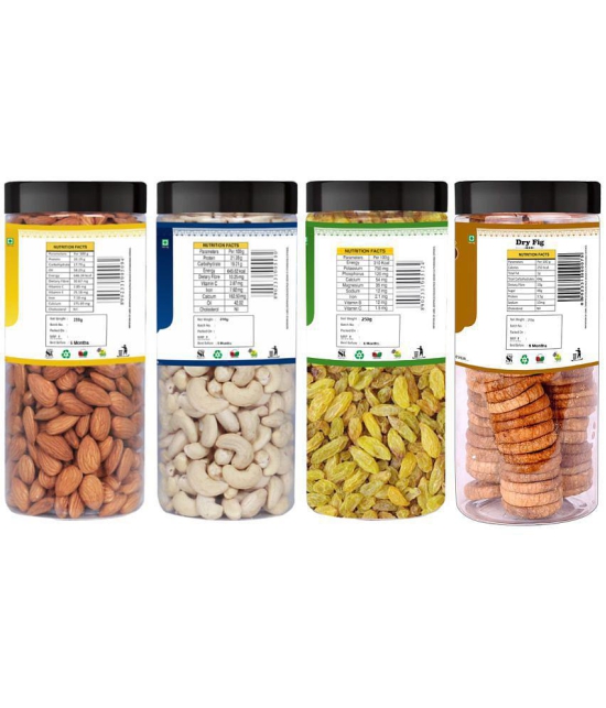 YUM YUM Dry Fruits Combo Pack 1Kg (Almonds 250g,Cashew 250g,Raisins 250g, Anjeer Figs 250g) Jar Each