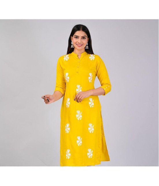 MAUKA Rayon Embroidered Straight Womens Kurti - Yellow ( Pack of 1 ) - None