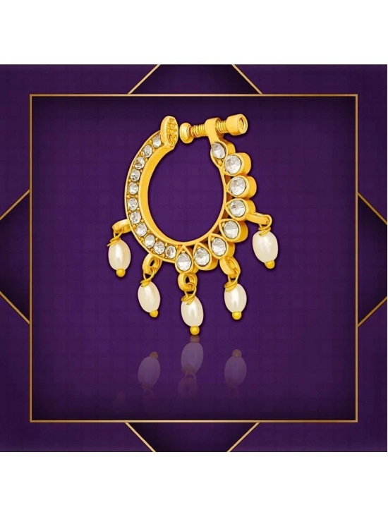 Traditional Maharashtrian Style Gold Plated Nath Nose Ring For Women And Girls - Off White