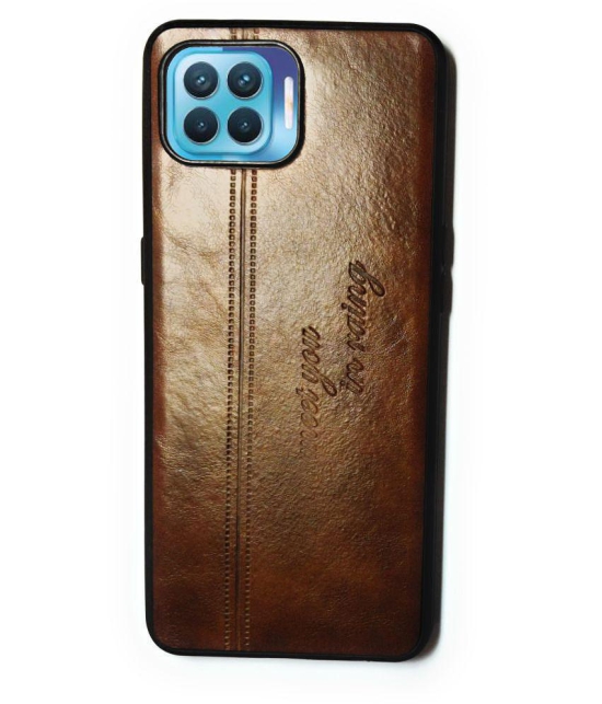 Oppo F17 Pro Plain Cases NBOX - Brown Matte Finished Leather Cover - Brown