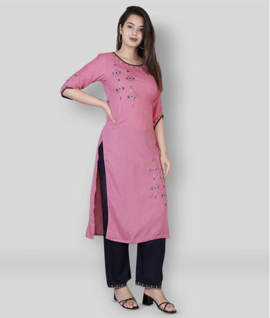 HIGHLIGHT FASHION EXPORT - Pink Straight Rayon Women's Stitched Salwar Suit ( Pack of 1 ) - L